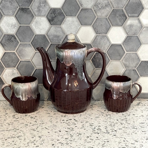 Vintage Elegant Ceramic Coffee Set - Brown and Silver